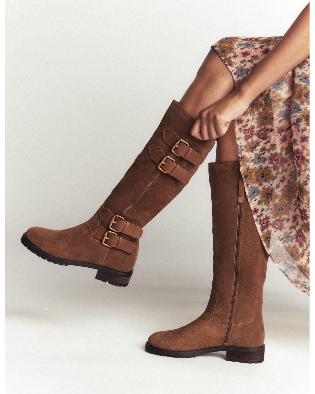 Boden Brown Multi Buckle Knee Boots