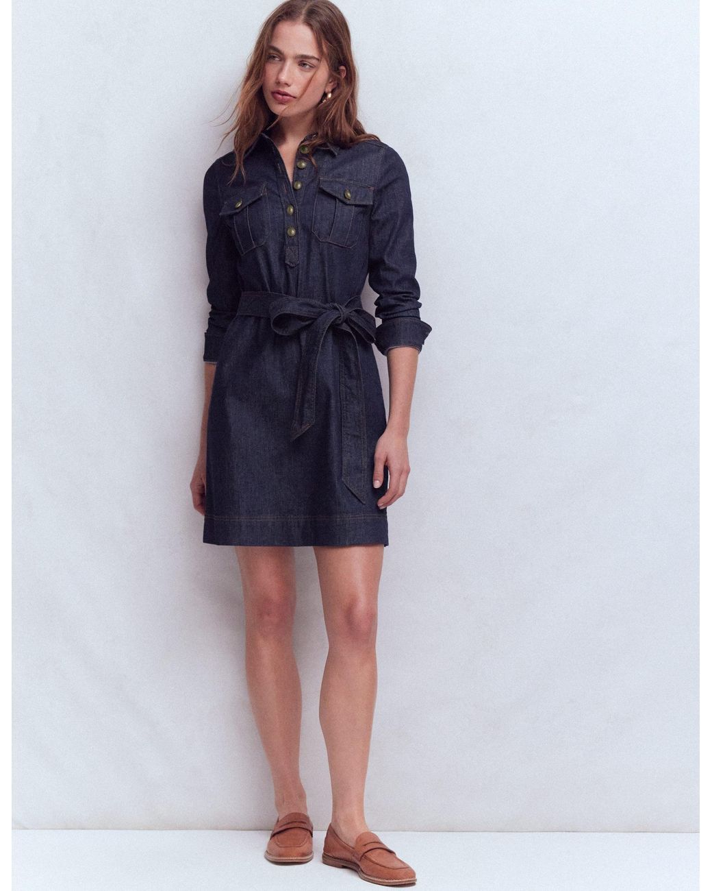 Boden Multicolor Half Placket Denim Dress