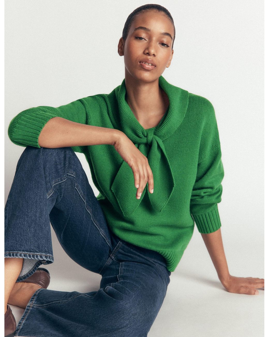 Boden Green Lydia Tie Neck Knitted Sweater