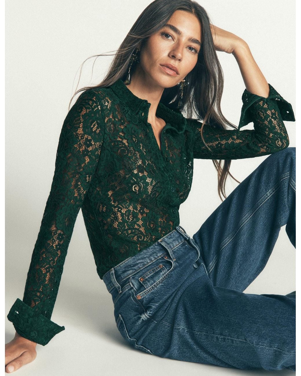 Boden Green Jersey Lace Shirt