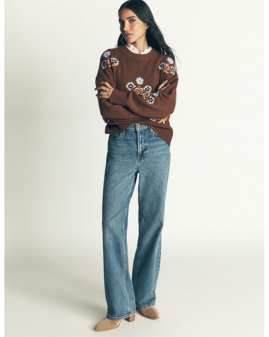 Boden Black Ella Embroidered Knit Jumper