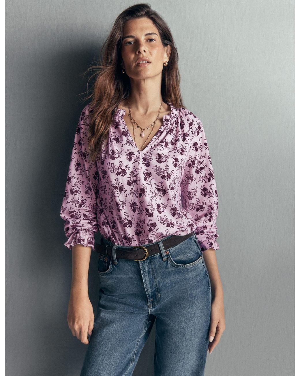 Boden Pink Pia Ruffle Detail Top
