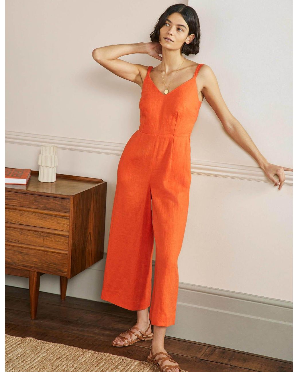 Boden Lola Strappy Linen Jumpsuit Clementine in Orange Lyst
