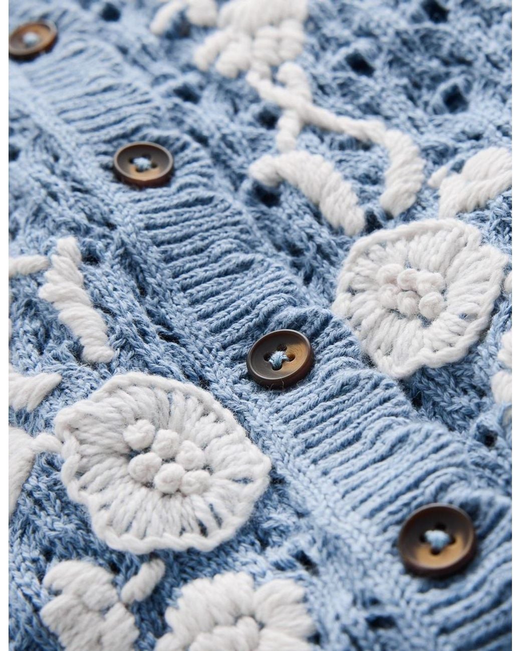 Boden Blue Embroidered Pointelle Cardigan