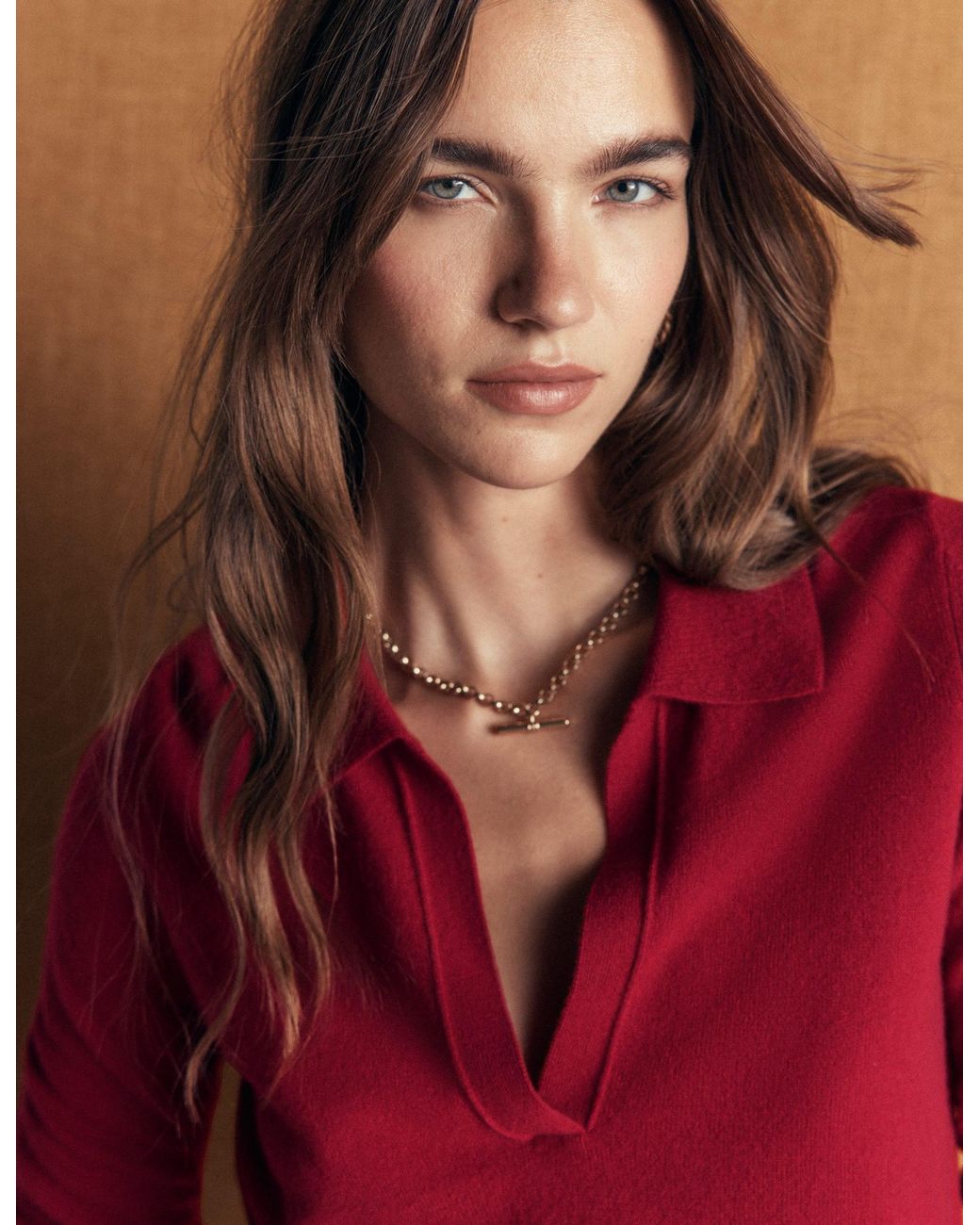 Boden Red Elsie Cashmere Henley Sweater