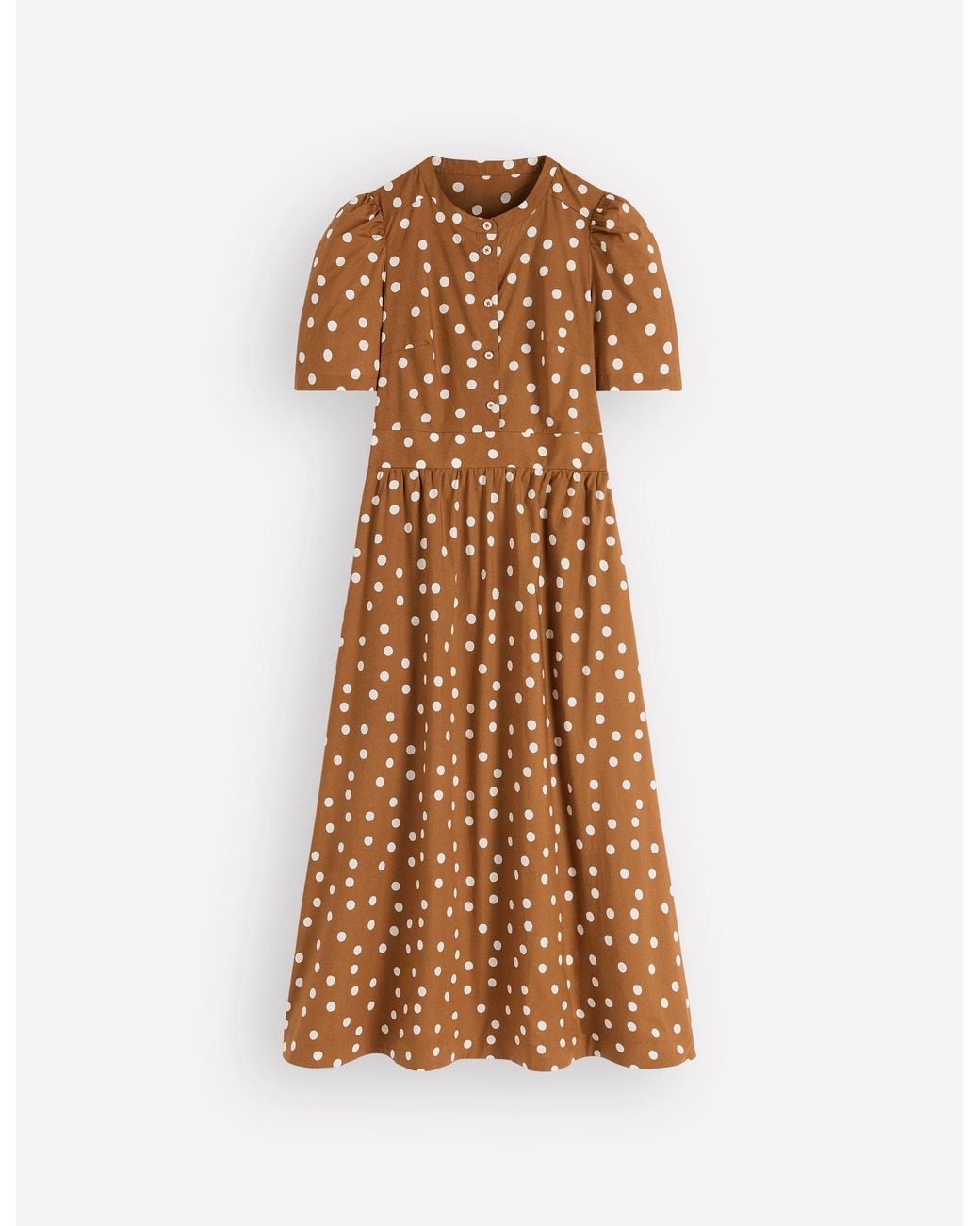 Boden Brown Ivy Button Cotton Midi Dress