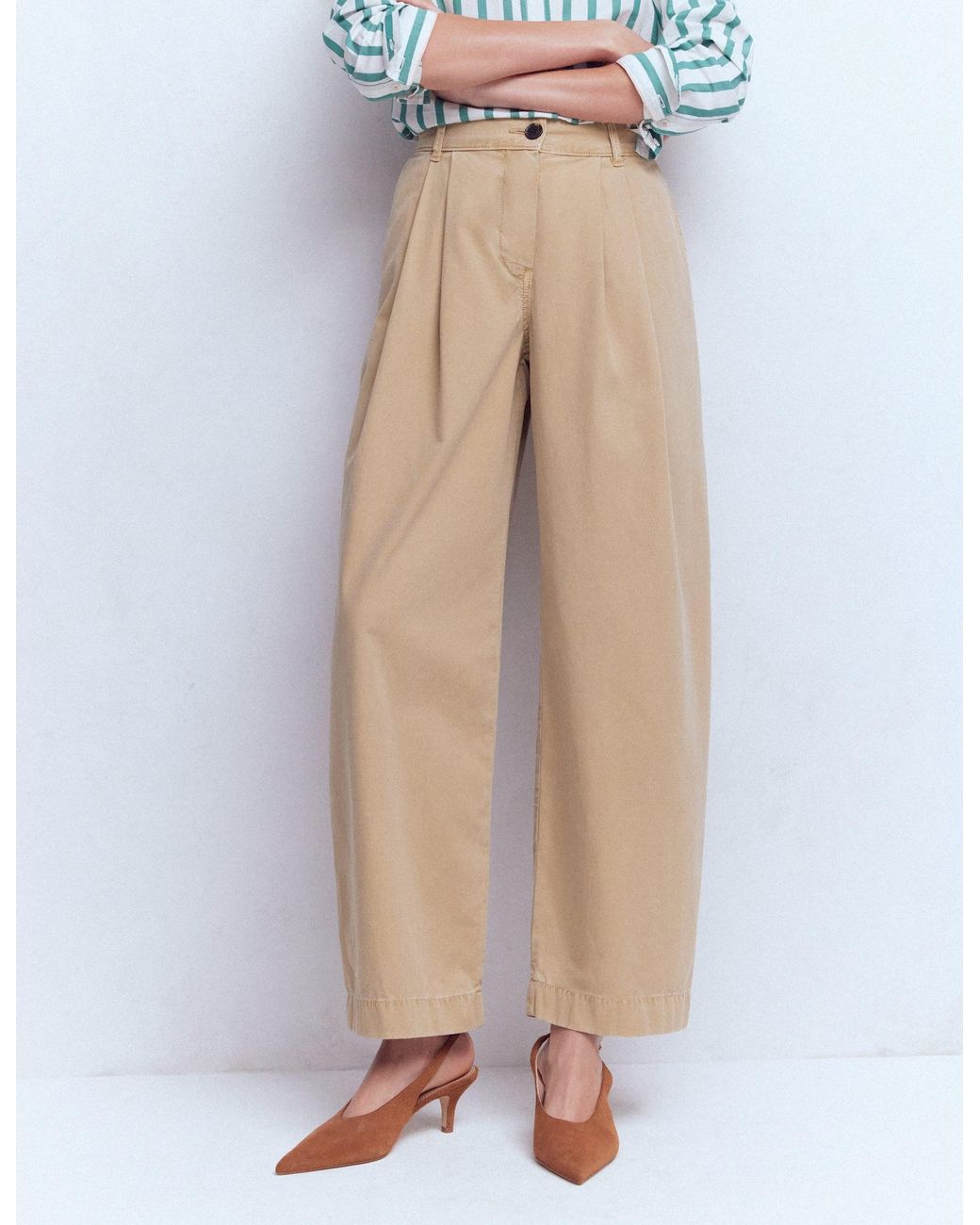 Boden Blue Pleat Barrel Leg Trousers