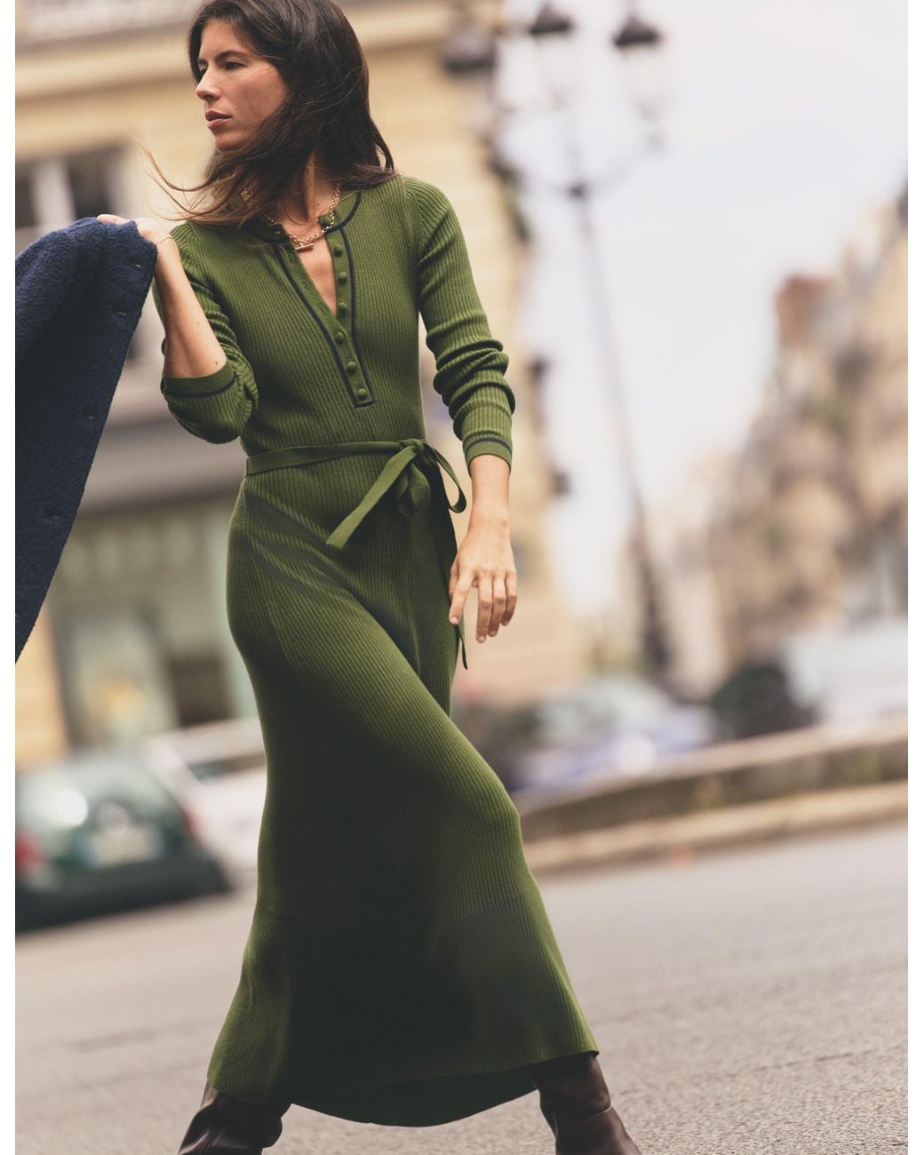 Boden Green Paula Ribbed Crew Dress