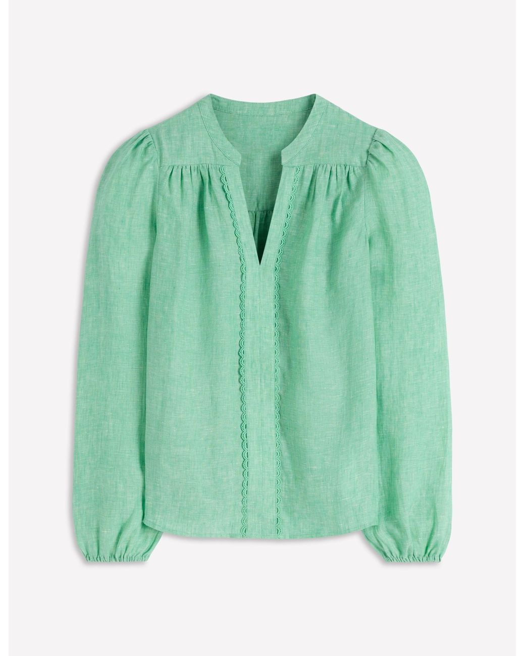 Boden Green Linen Trim Insert Top