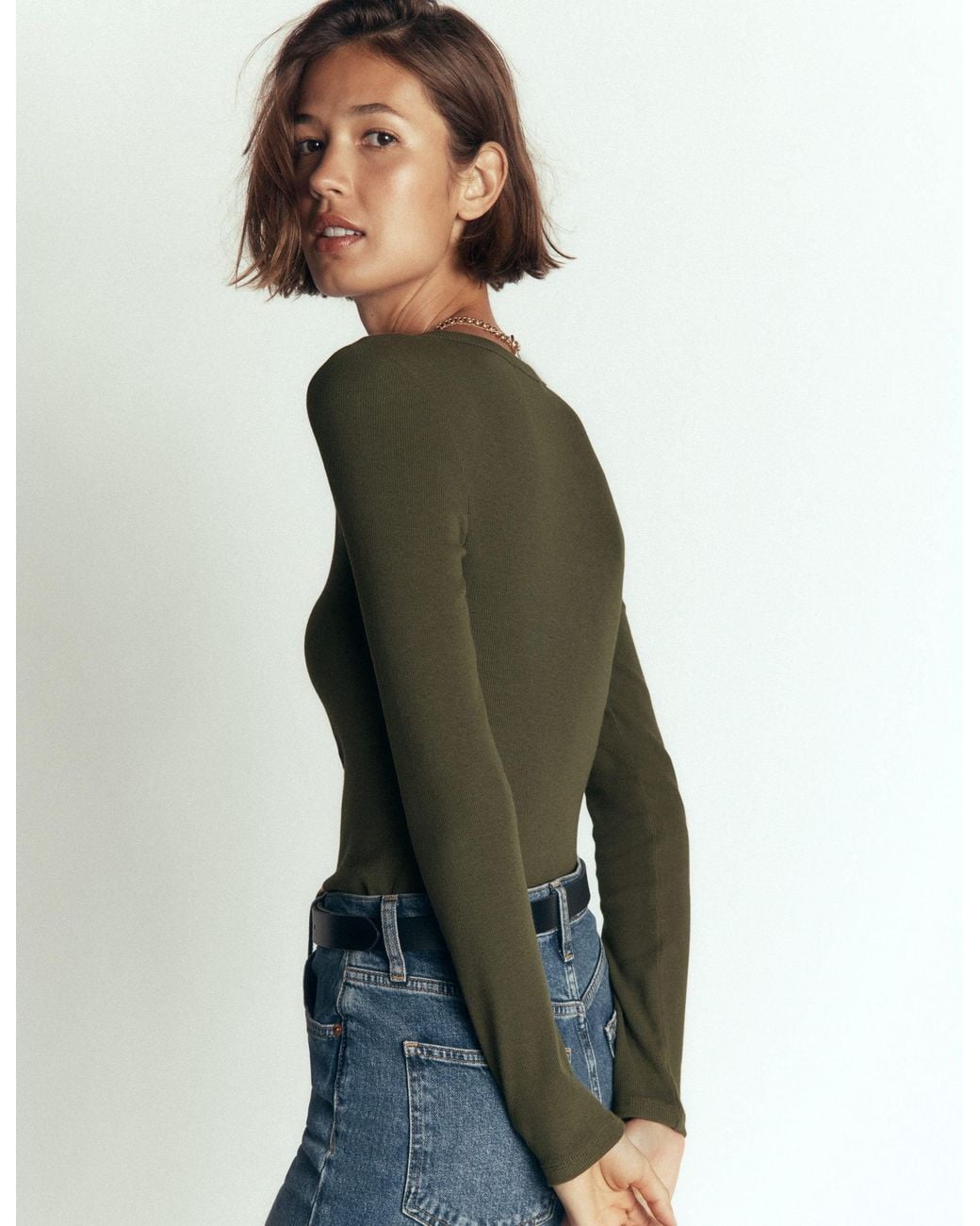 Boden Green Ribbed Long Sleeve Henley Top