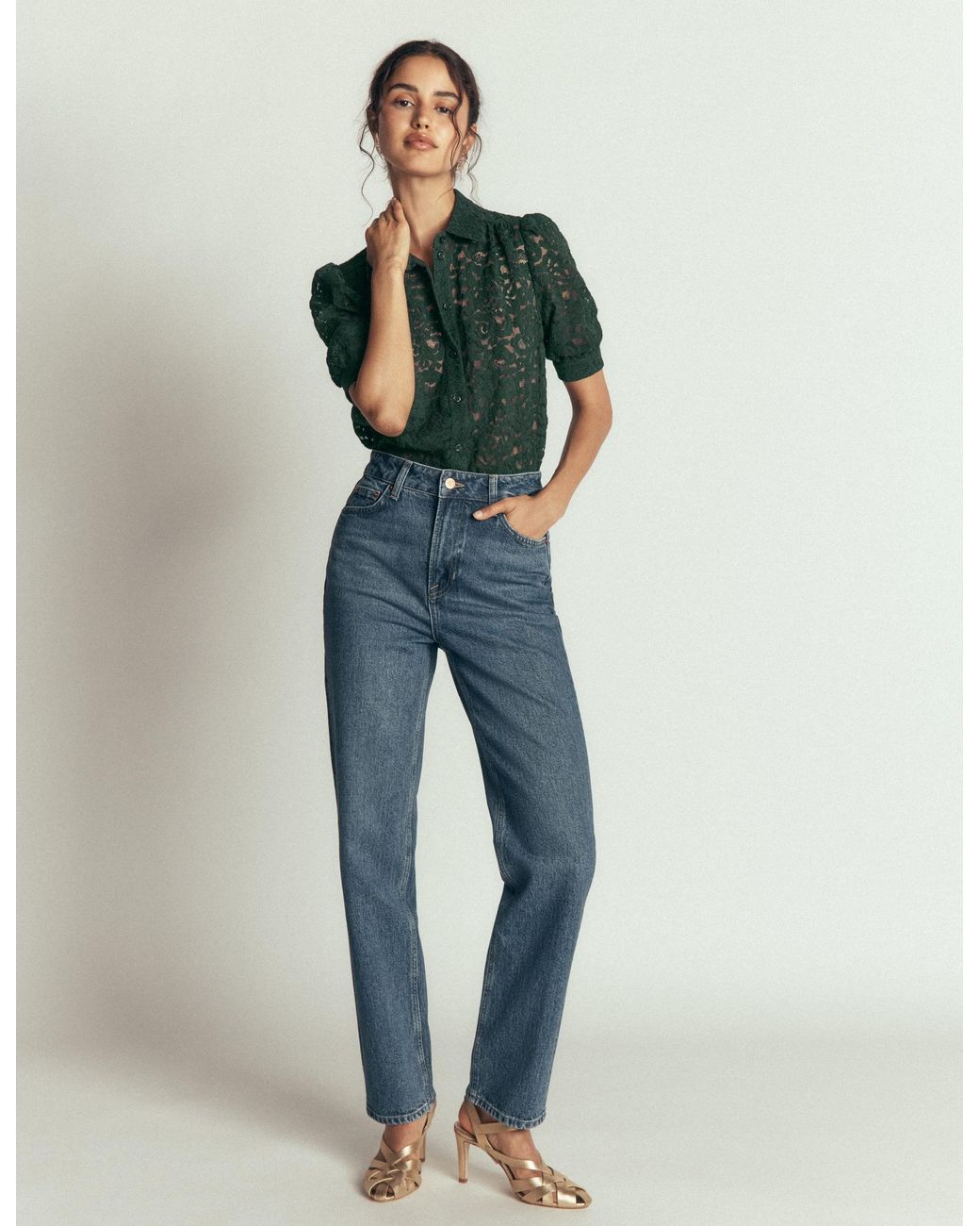 Boden Green Penelope Lace Shirt