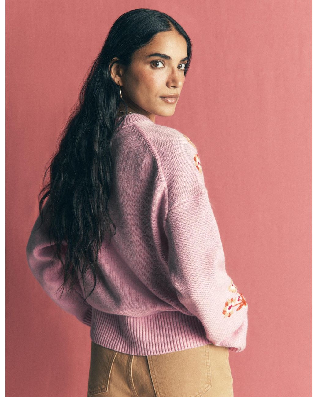 Boden Pink Ella Embroidered Knit Jumper