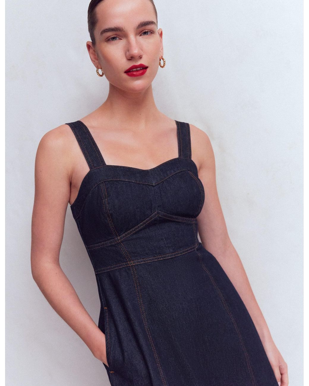 Boden White Panelled Bodice Denim Dress