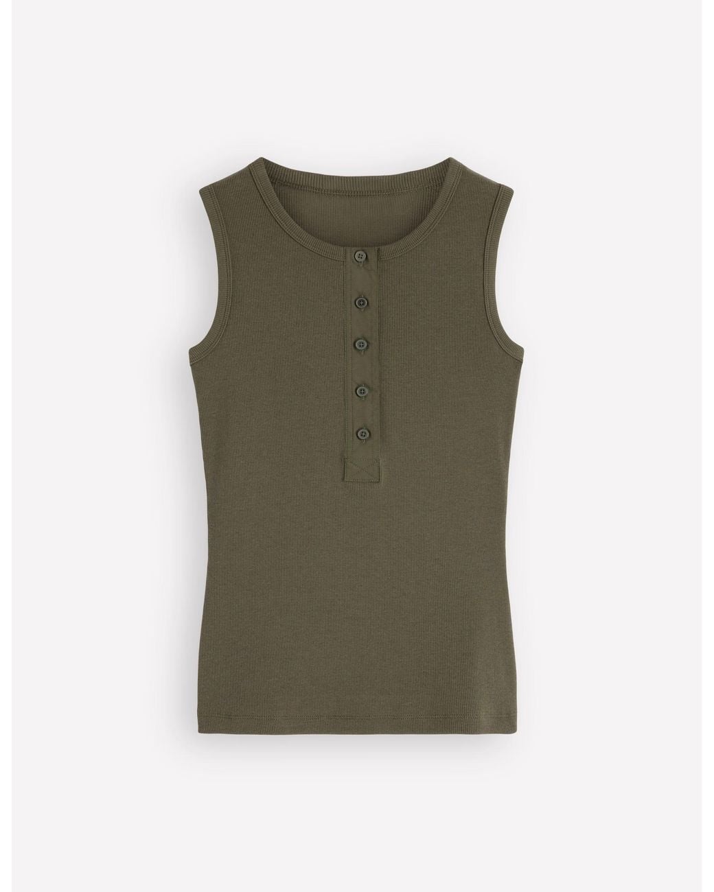 Boden Green Woven Mix Ribbed Henley Top Vest