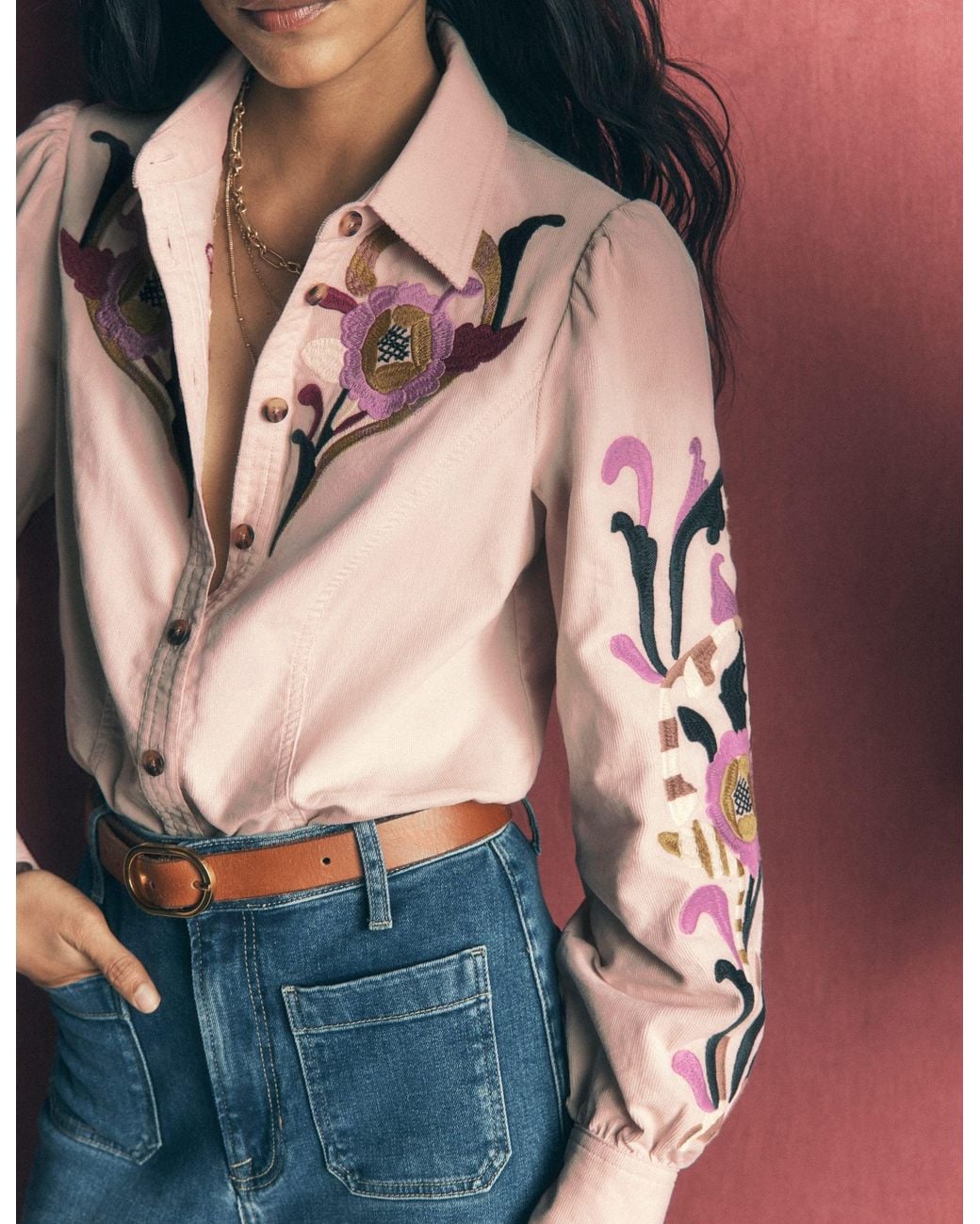 Boden Pink Sky Cord Shirt