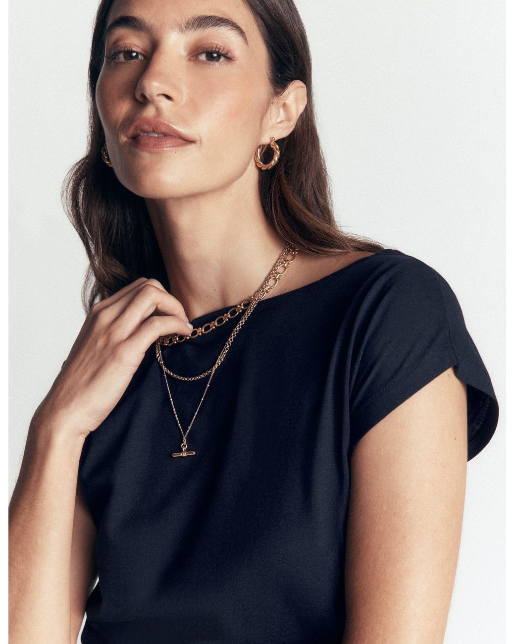 Boden Blue Supersoft Slash Neck T-Shirt
