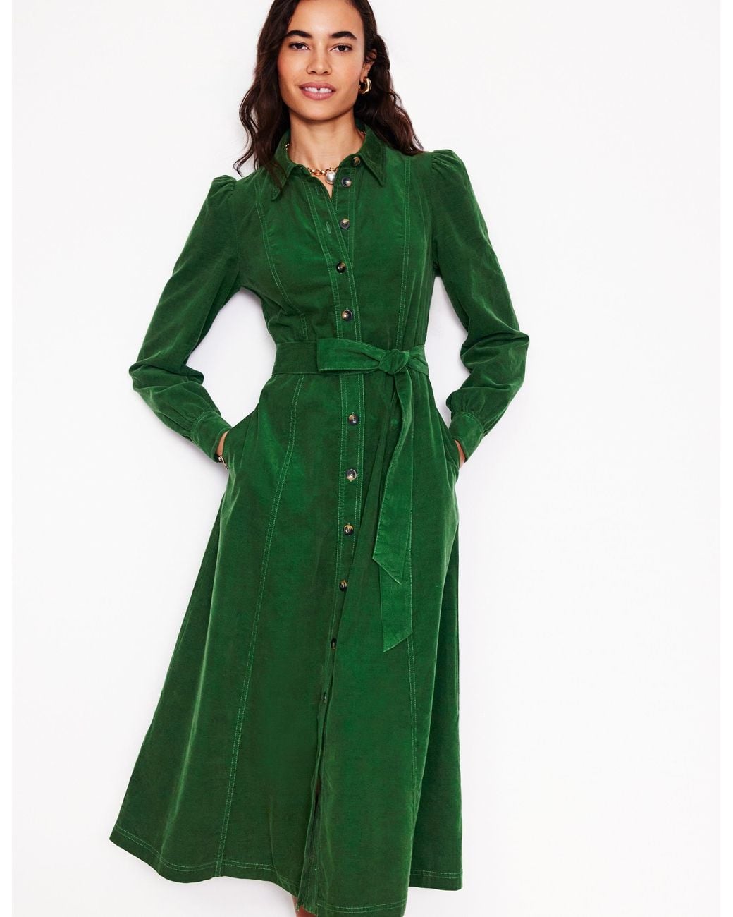 boden green cord dress Aubrey Midi Shirt Dresseden in evening-wear