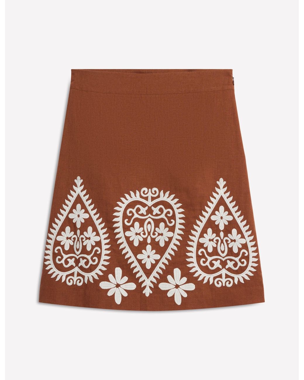 Boden Brown Embroidered Linen Skirt