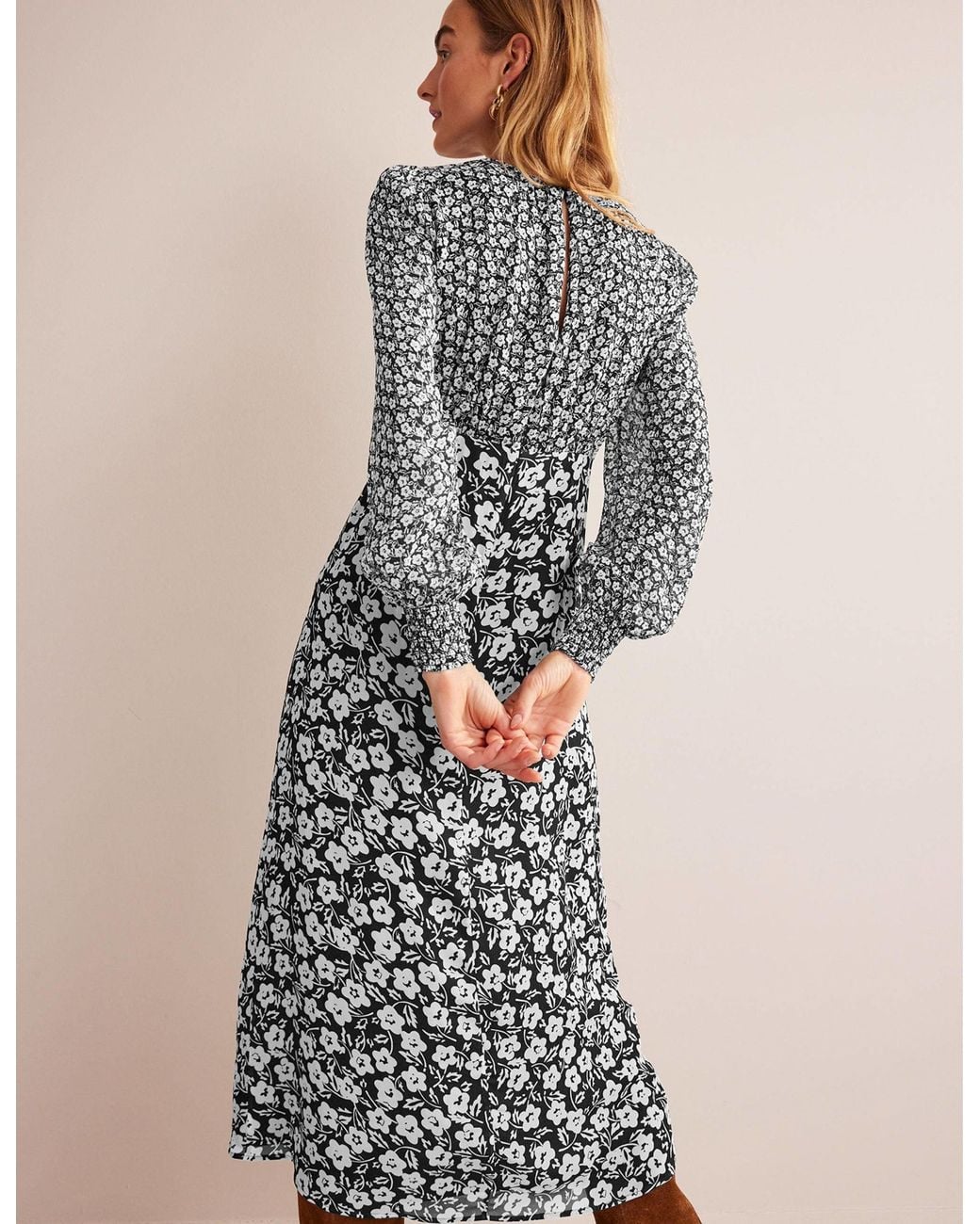 Boden Blue Hotched Midi Tea Dress