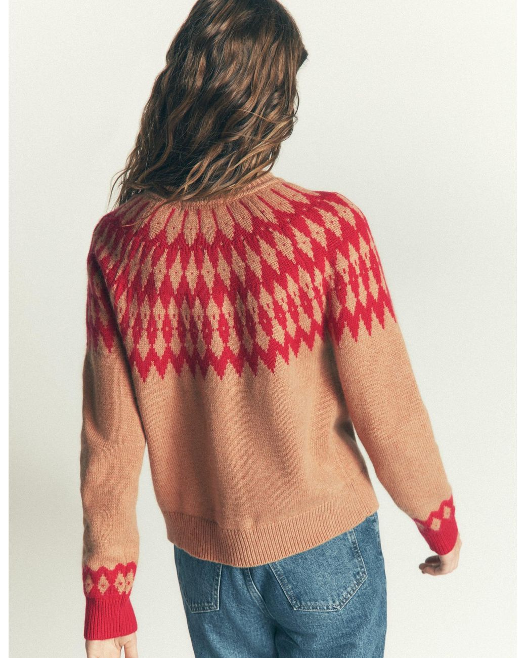 Boden Red Mae Fair Isle Cardigan