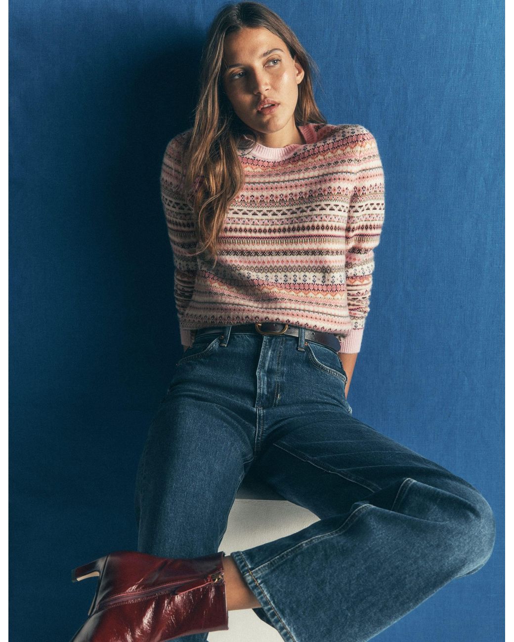 Boden Pink Edie Fair Isle Sweater
