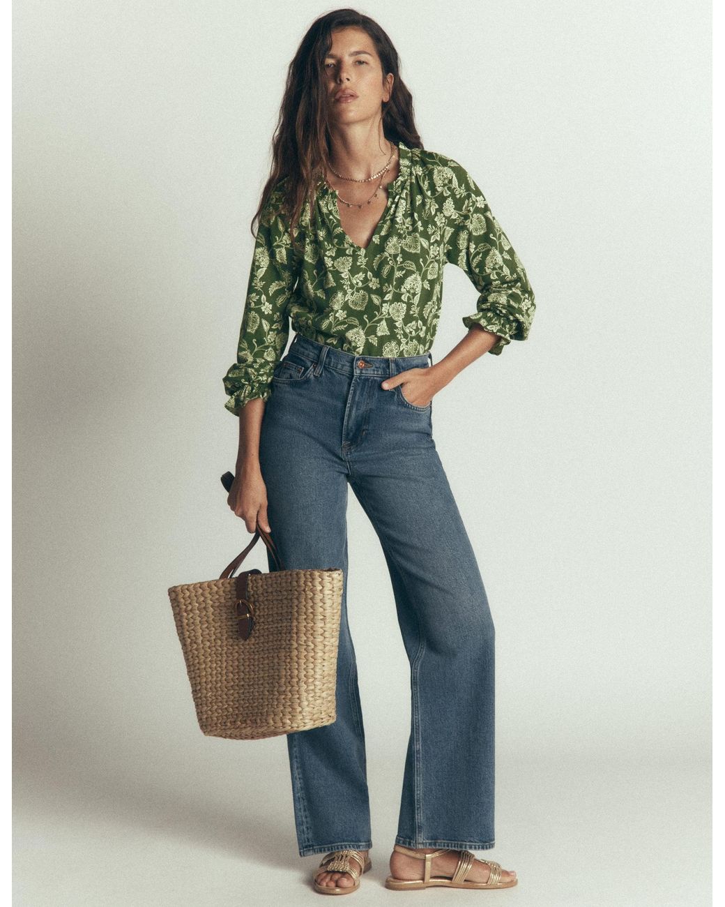 Boden Green Pia Ruffle Detail Top