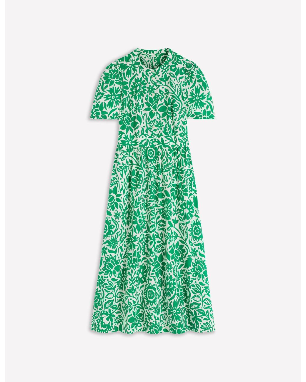Boden Green Ivy Button Cotton Midi Dress