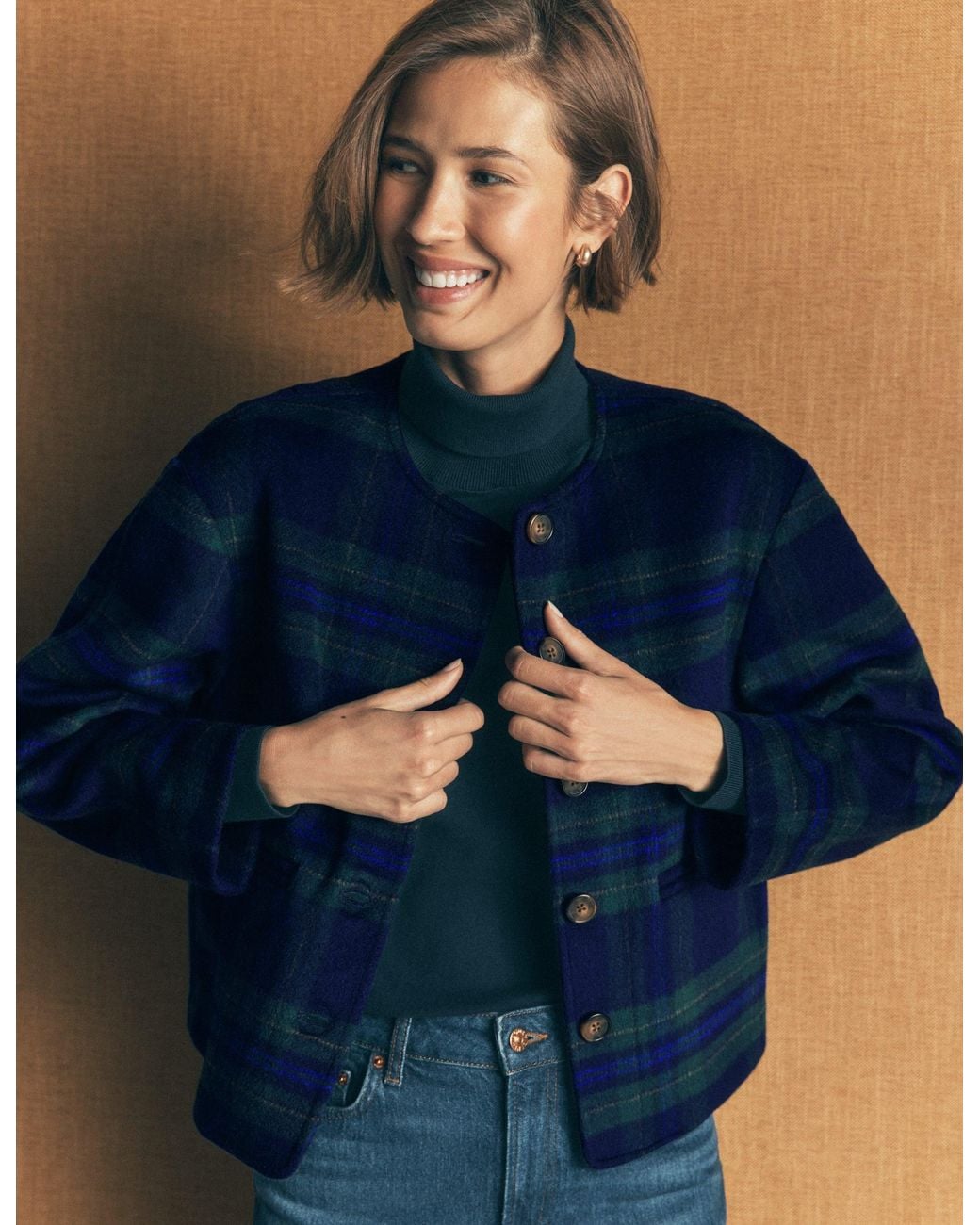 Boden Blue Scarf Neck Jacket