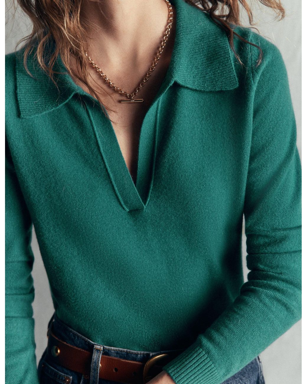 Boden Green Elsie Cashmere Henley Sweater