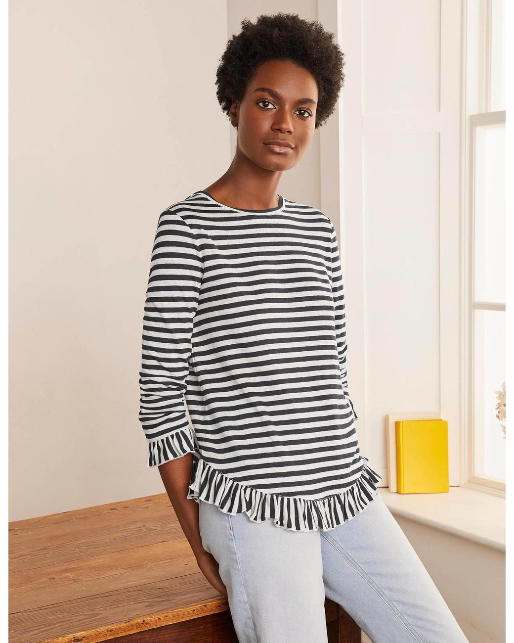 Boden Dorothy Linen Jersey Top / Ivory in Navy (Blue) Lyst