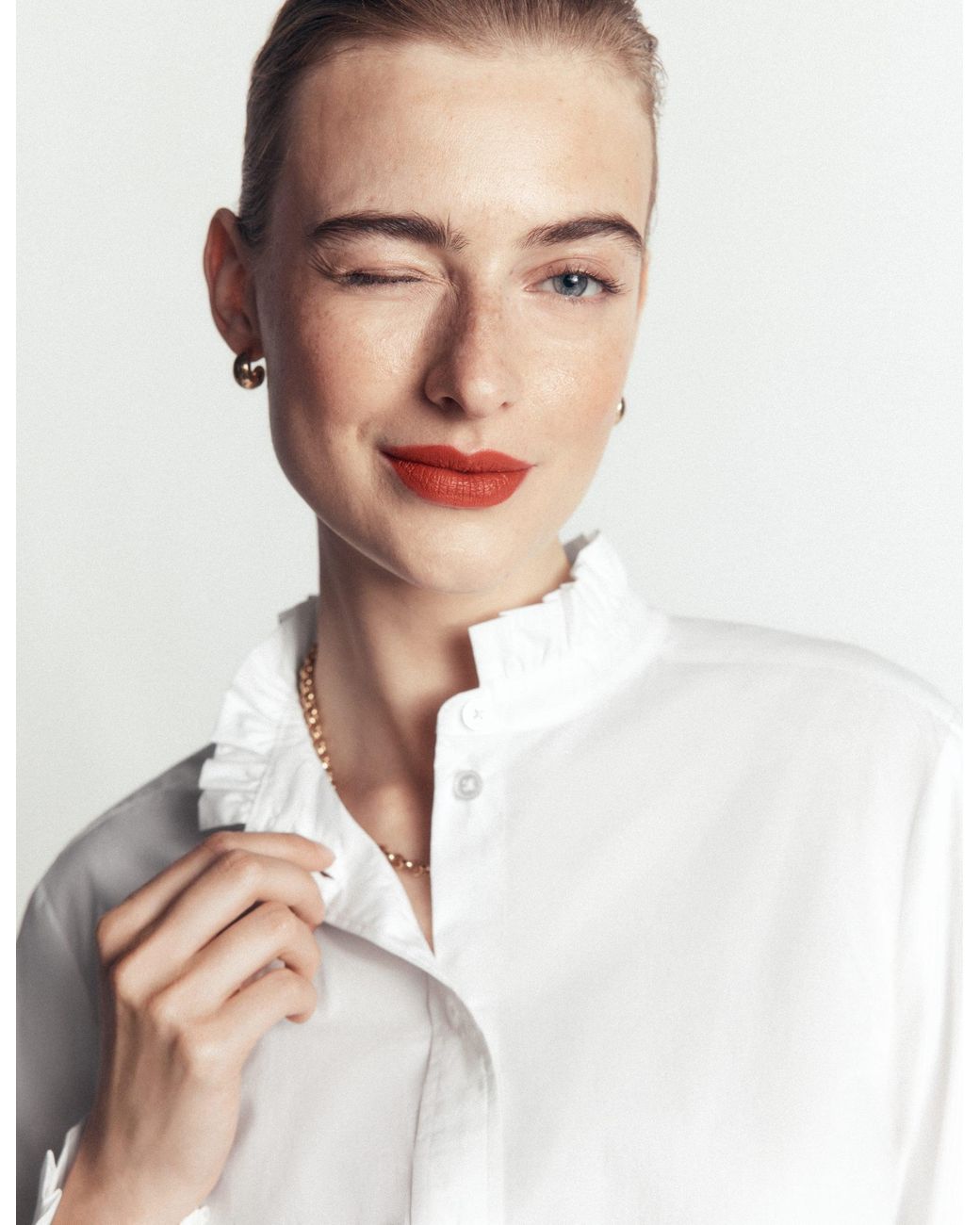 Boden Blue Sienna Frill Cotton Shirt