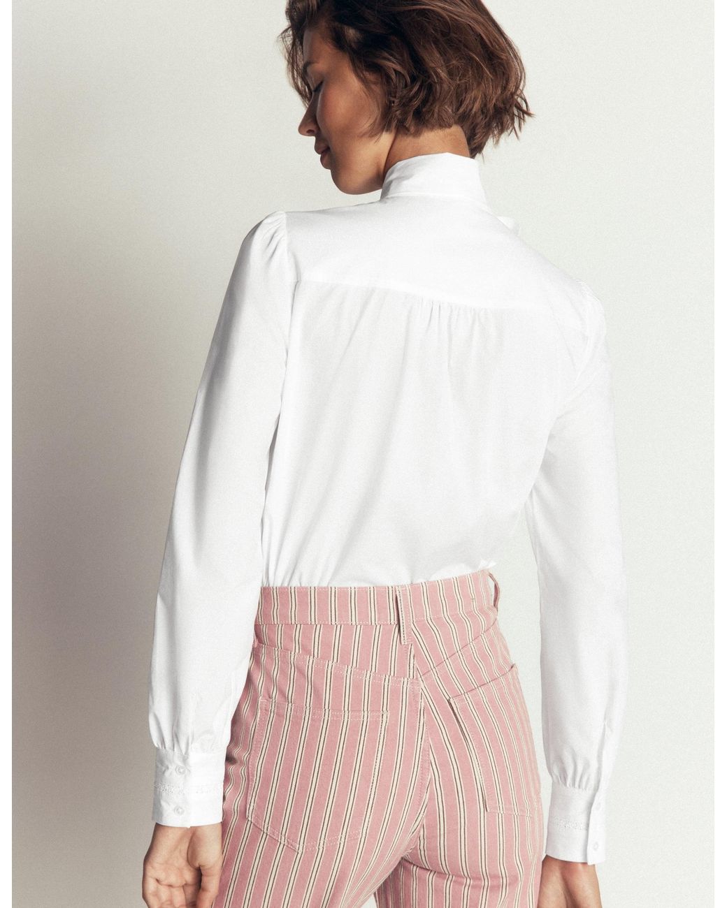 Boden White Clara Tie Neck Shirt