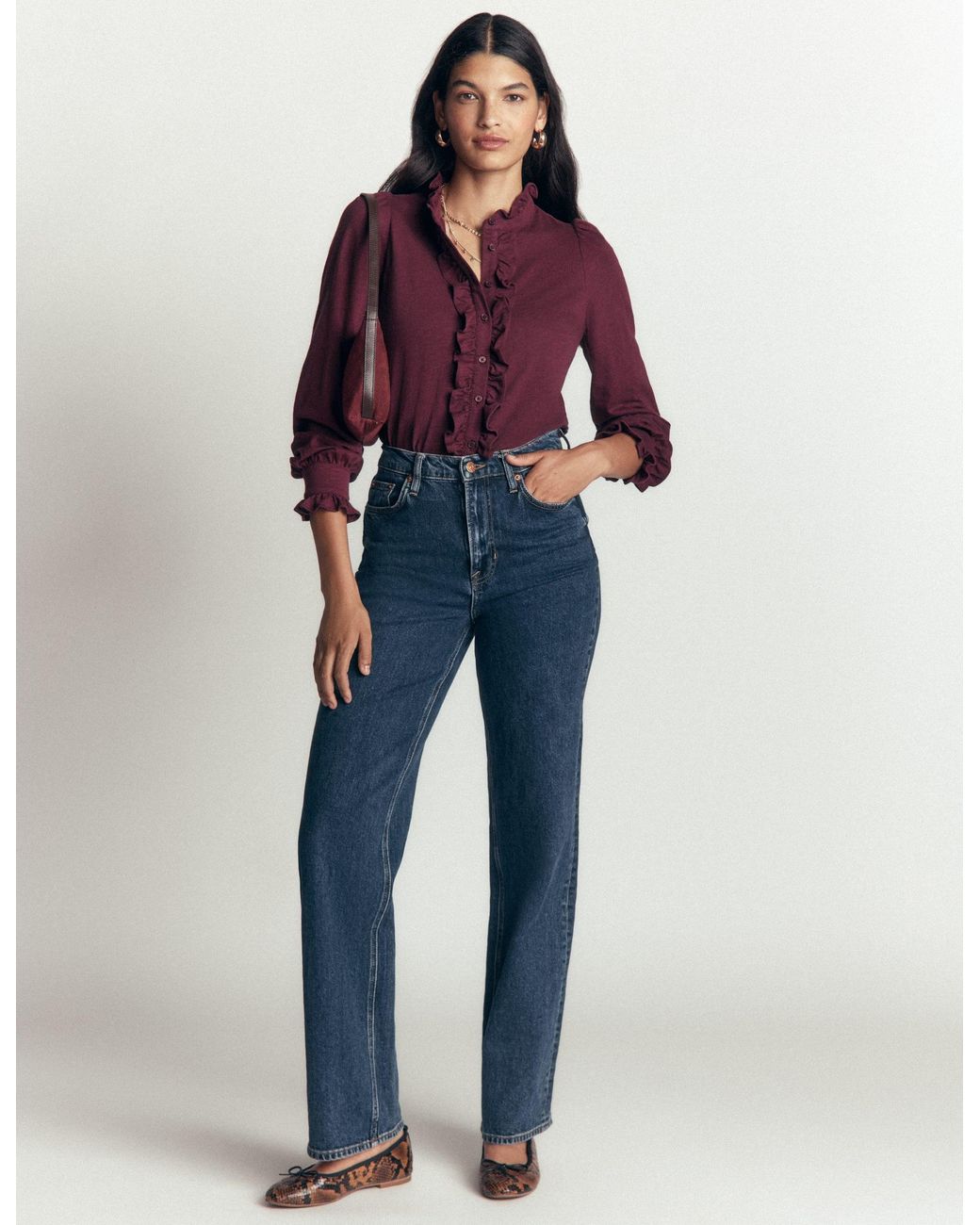 Boden Blue Jersey Frill Blouse