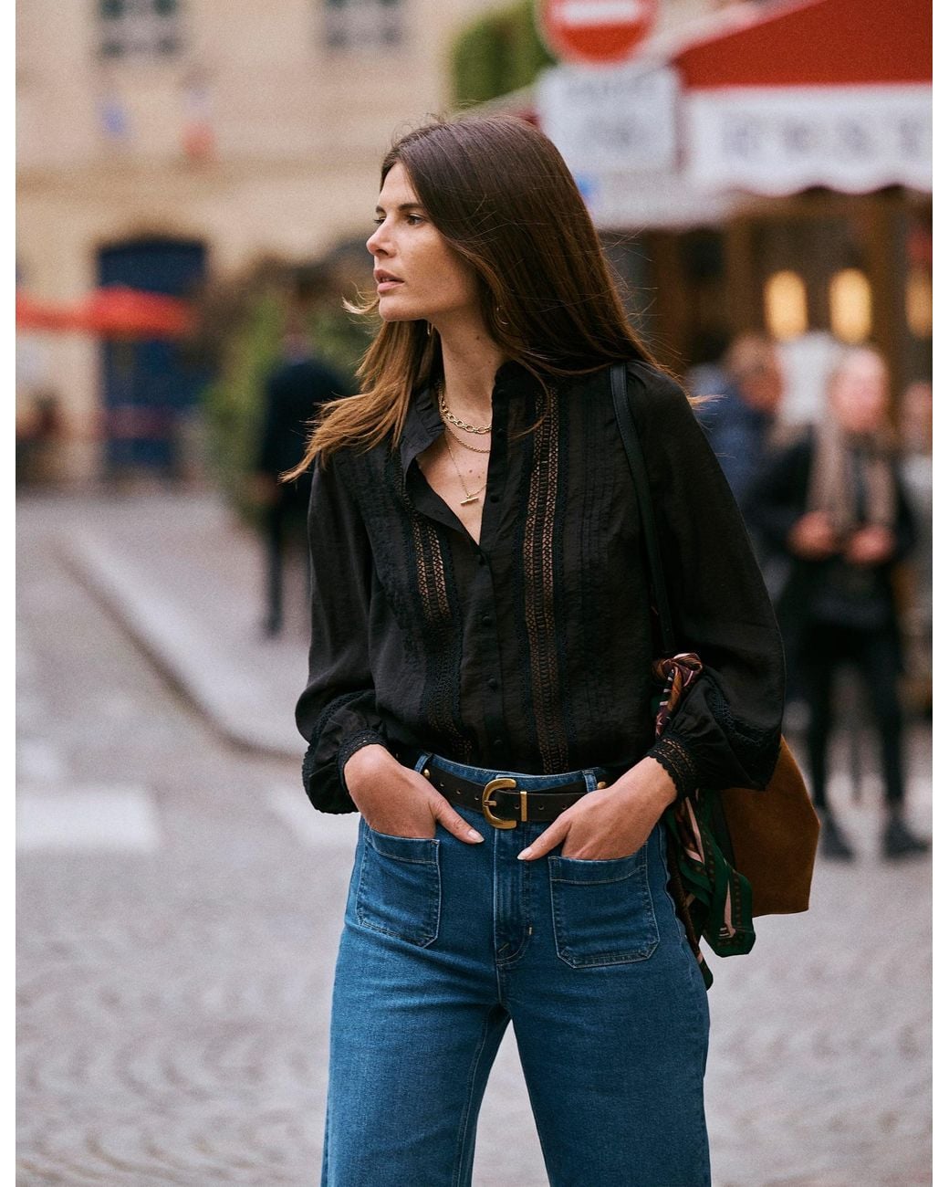 Boden Black Lace Trim Top