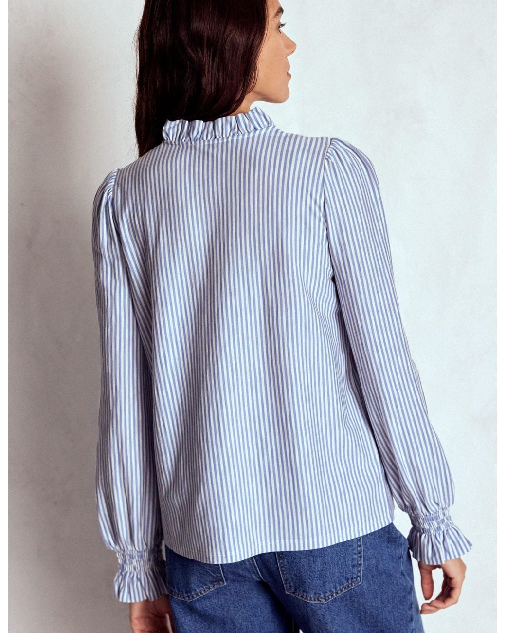 Boden Blue Smocked Yoke Jersey Shirt