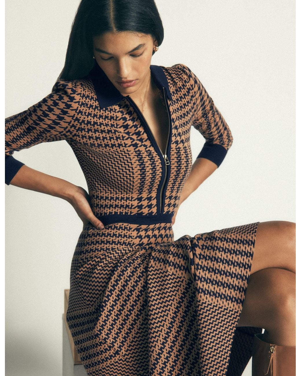 Boden Brown Fiona Zip Front Knitted Dress