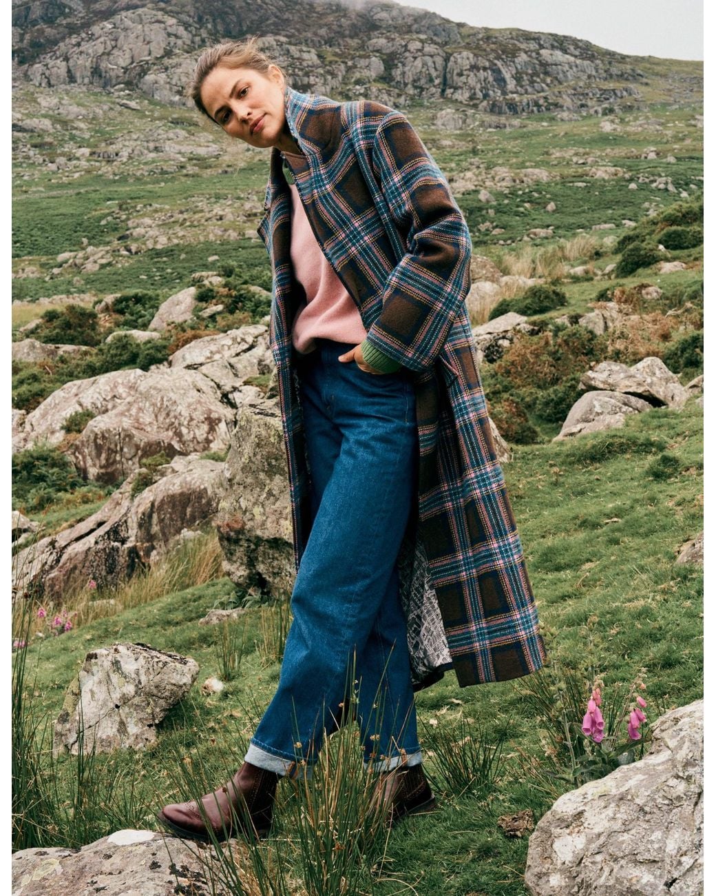 Boden Multicolor Cocoon Wool Coat- And Check