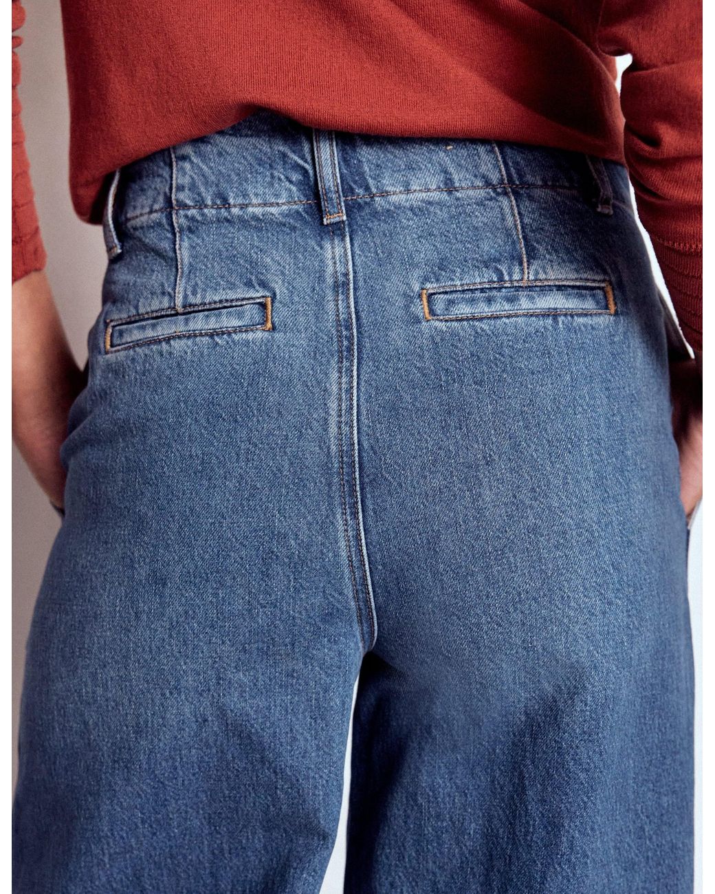 Boden Blue Stitch Detail Wide Leg Jeans
