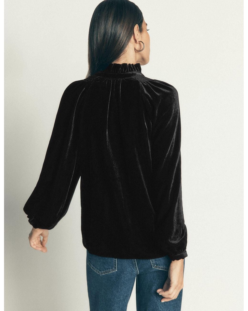 Boden Black Erica Frill Velvet Top