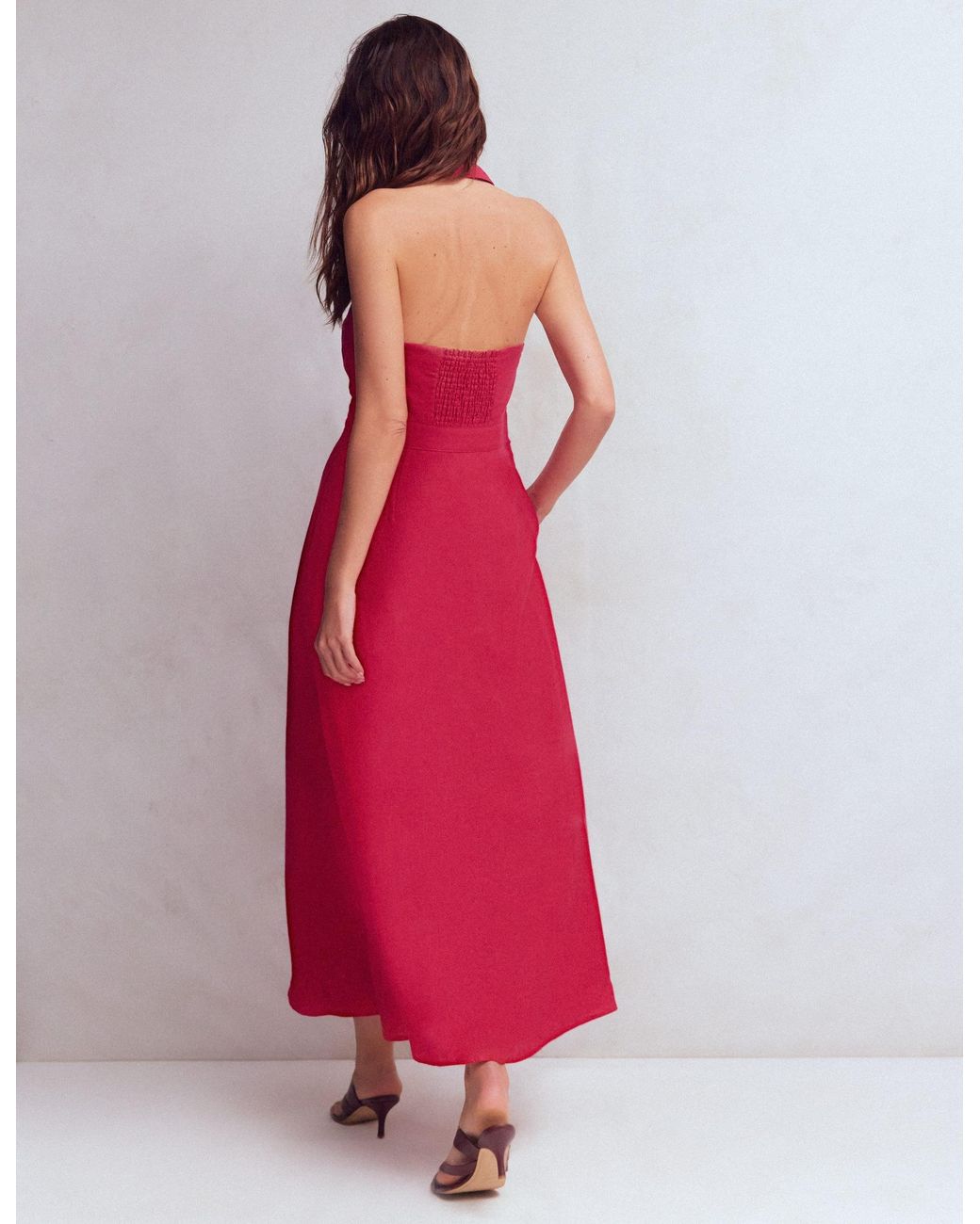 Boden Red Halter Linen Blend Maxi Dress