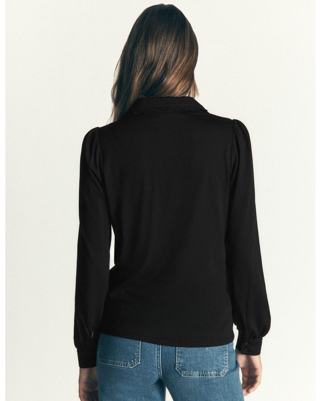 Boden Black Lace Frill Blouse