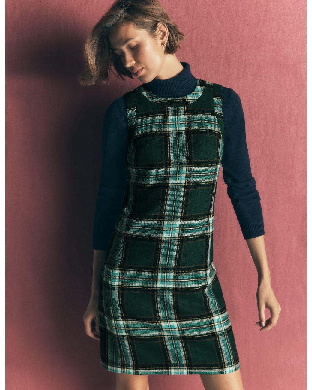 Boden Green Lou Wool Check Shift Dress