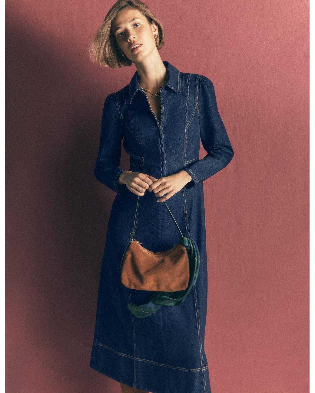 Boden Blue Una Collared Denim Midi Dress