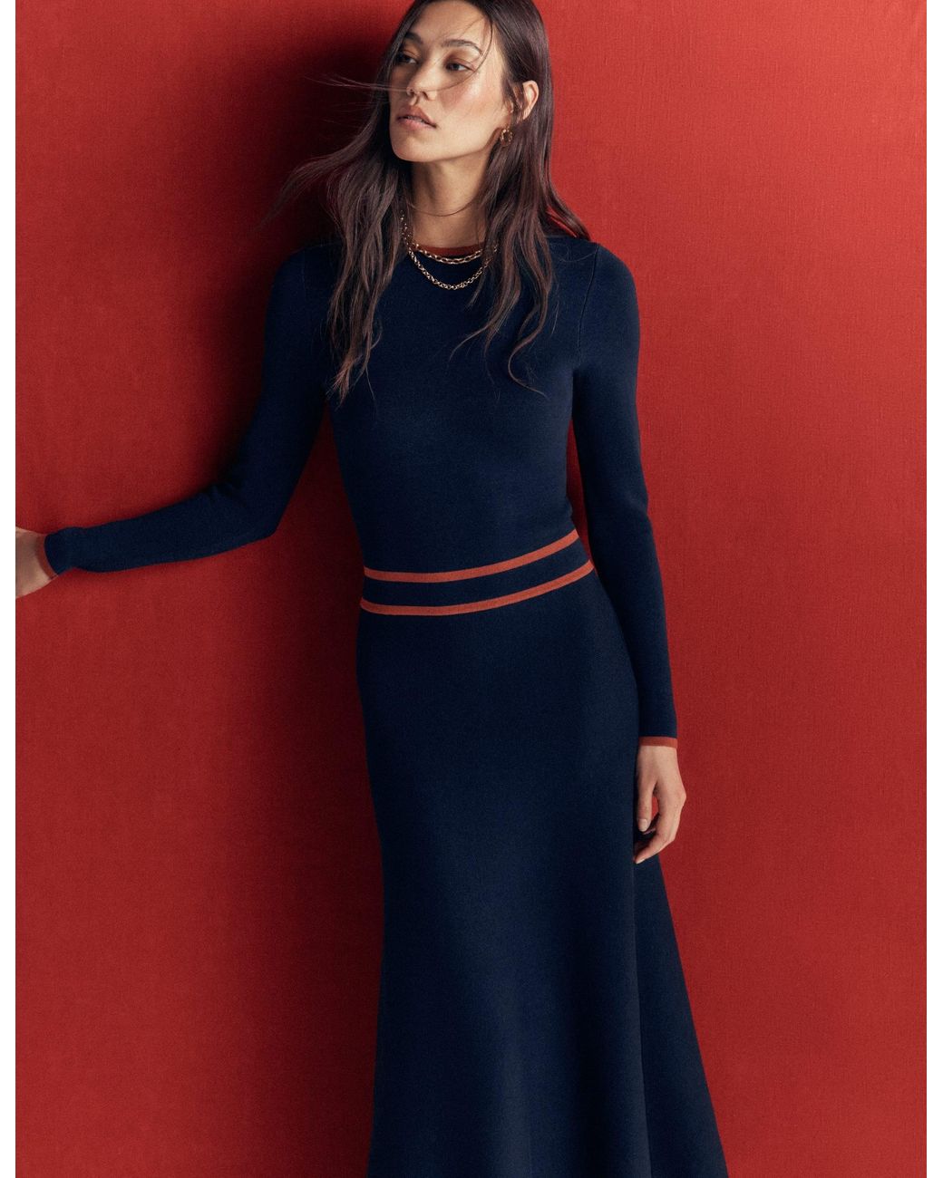 Boden Blue Contrast Tipped Knitted Dress