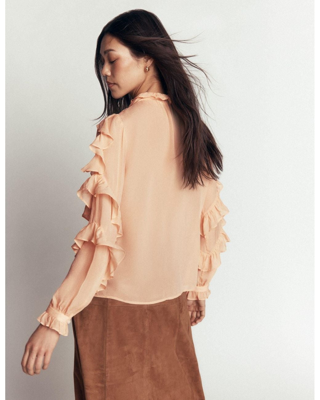 Boden Green Ruffled Georgette Top