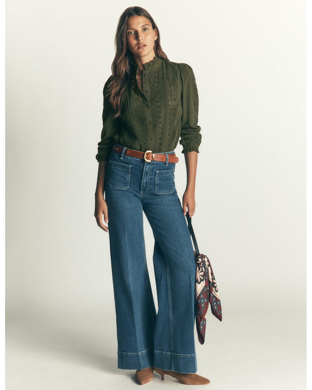 Boden Green Broderie Cotton Top