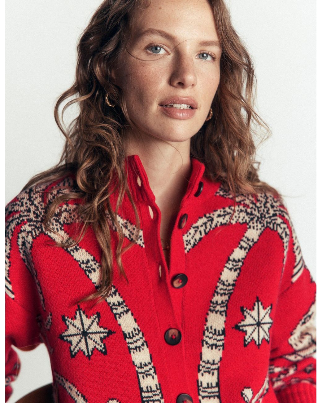 Boden Red Jemma Jacquard Knit Cardigan