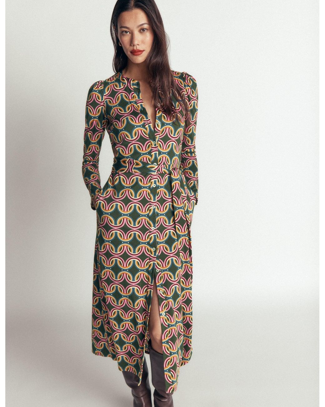 Boden Brown Honor Column Jersey Midi Dress