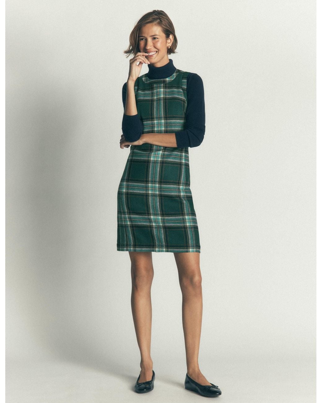 Boden Green Lou Wool Check Shift Dress