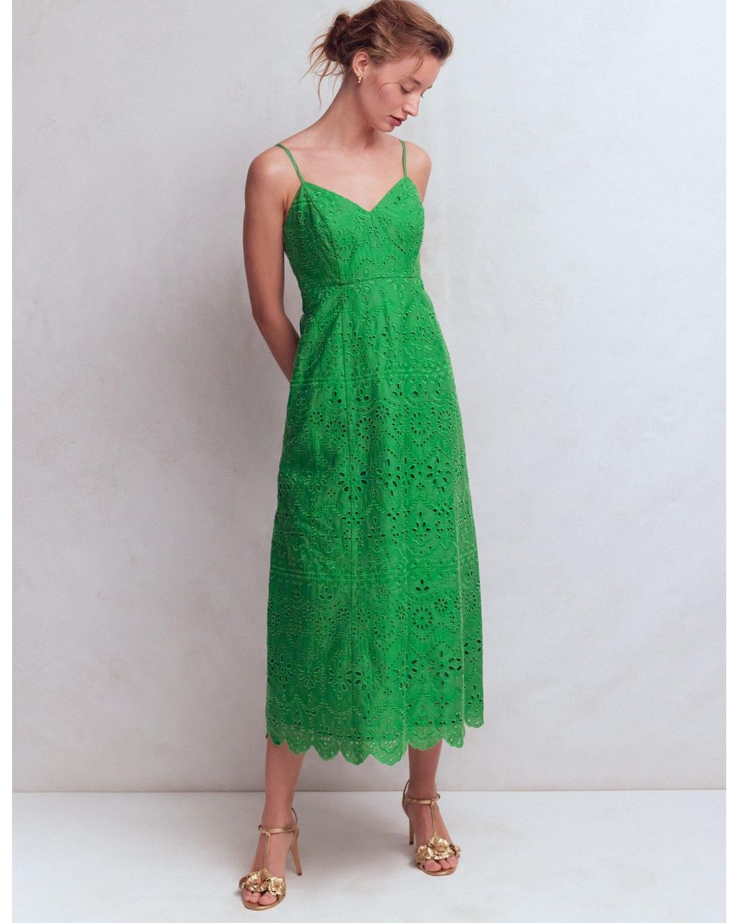 boden green dress Empire Linen Broderie in MADEIN_ITALIA